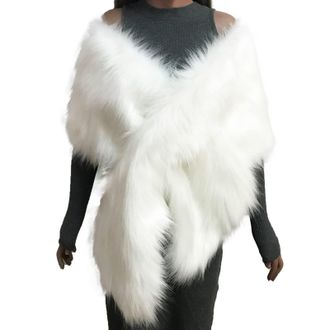 Generic White Shawls and Wraps for Women Elegant Wedding Shawl Winter Bridal Furry Cape Shawl Soft Plush Evening Shawls and Wraps for Dresses Christmas Party 