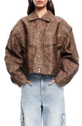 Lioness Hailey Oversize Faux Leather Bomber Jacket in Vintage Chocolate at Nordstrom Rack, Size Large