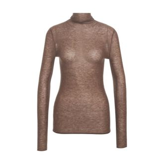 Pinko Long Sleeve Tops, female, Brown, Size: M High-neck top with long sleeves