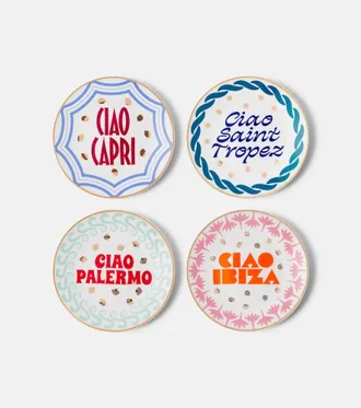 BITOSSI HOME Set di 4 piatti da dessert Ciao Mondo in porcellana