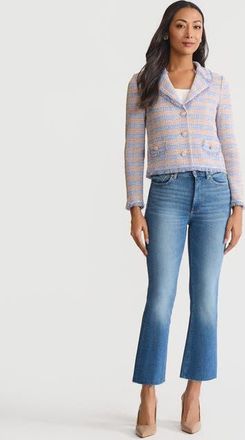 Misook Relaxed Plaid Fringe Trim Knit Jacket in Tranquil Blue at Nordstrom, Size Xx-Large