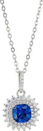 Savvy Cie Jewels Cushion Cubic Zirconia Double Halo Pendant Necklace in Sapphire Blue at Nordstrom Rack