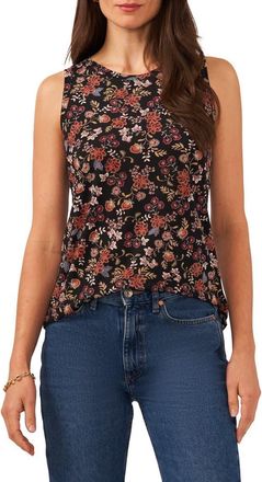 Vince Camuto Floral Print Tank in Rich Black at Nordstrom, Size Xx-Small