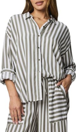 Splendid Ella Stripe Button-Up Shirt in Soft Green/White at Nordstrom, Size X-Small