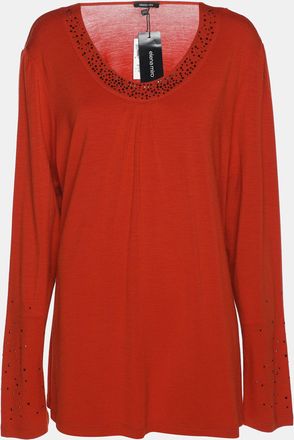 Elena Miro Orange Rhinestone Neck Top