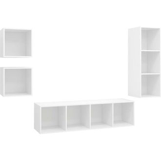 vidaXL Vidaxl - Juego De Muebles De Sal&oacute;n 4 Piezas Madera Ingenier&iacute;a Blanco