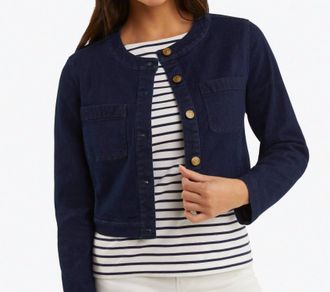 Draper James Denim Collarless Jacket In Dark Wash