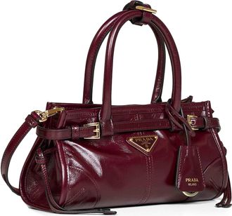 Prada Womens Handbag Bonnie Mini Burgundy Calf Leather Handbags Hand Bags
