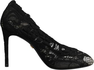 Dolce & Gabbana Zwarte Kant Stretch Laarzen - Dames - Pumps - Zwart - 37 1/2 EU - Nylon - Schoenen