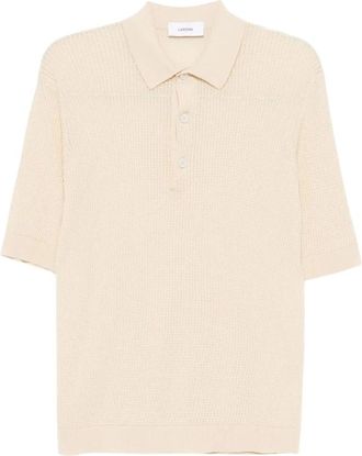 Lardini Beige Cotton Polo Shirt with Ribbed Details