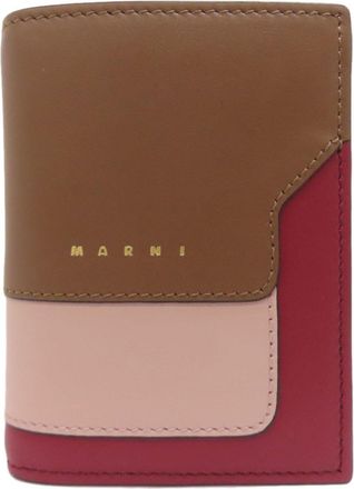 Marni Brown Pink Red Color Leather Wallet (Bi-Fold) (Pre-Owned)