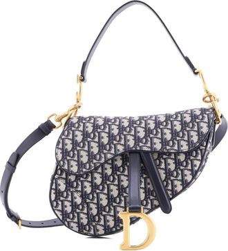 Dior Borsa a spalla Saddle media in tela con motivo Oblique con tracolla - Blu