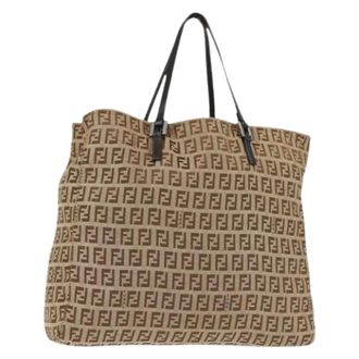 Fendi Pre-owned Tote Bags, female, Beige, Size: ONE SIZE Pre-owned Canvas Tote Bag