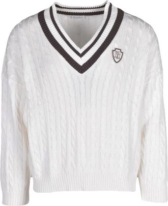 Brunello Cucinelli Korte V-hals trui - Dames - V-hals truien - Wit - XS - Katoen - Truien & Vesten