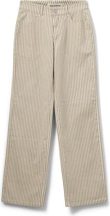 Sofie Schnoor Broeken, Dames, Beige, XL, Gestreepte Camel Wijde Pijp Jeans