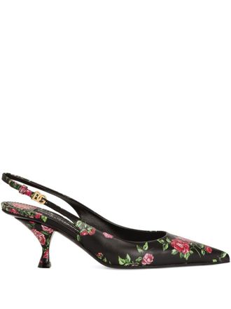 Dolce & Gabbana Womens-Lollo 60 Floral Leather Slingback Pumps