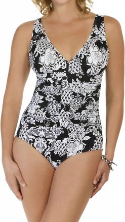 Shape Solver Intermingle Shirred One Piece Swimsuit In Sol Black And White