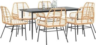 vidaXL Juego De Comedor De Jard&iacute;n 7 Pzas Con Cojines Rat&aacute;n Pe Marr&oacute;n Vidaxl