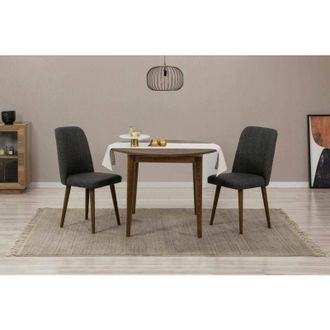 Dmora Dmora - Conjunto De Mesa Y Sillas Alcor, Juego De Comedor, Composici&oacute;n De Mesa Y Sillas, Kit De Sal&oacute;n Que Ahorra Espacio, 100x100h75 Cm, Nogal Y Antra