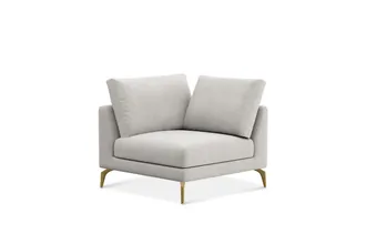 Castlery Lena Corner Sofa Customized, Performance Fleece, Medium Grey, Brass Legs, Spill Resistant, Removable Covers for Castlery