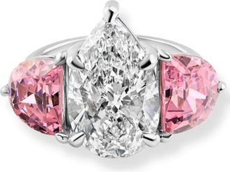 Pompeii3 Certified 15.40Ct Pear Shape Diamond Pink Topaz Engagement Ring Gold Lab Grown Size: 7