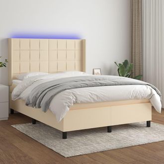 vidaXL Vidaxl - Cama Box Spring Colch&oacute;n Y Luces Led Tela Crema 140x190 Cm