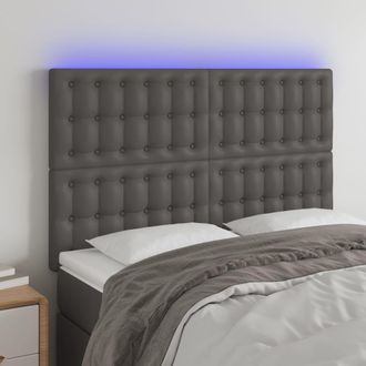 vidaXL Vidaxl - Cabecero Con Luces Led Cuero Sint&eacute;tico Gris 144x5x118/128 Cm