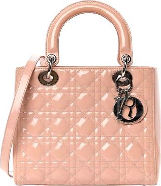 Dior Pink Patent Leather Medium Lady Dior with Silver Hardware Size M