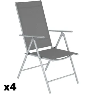 TecTake 4 sillas de jard&iacute;n de acero, reclinables, 54,5x65x107,5 cm, plateado