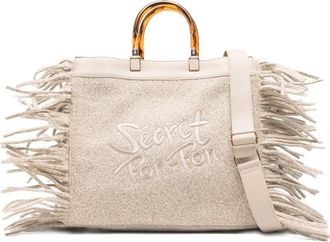 Secret Pon Pon fringed top-handles shoulder bag - women - Fabric - One Size - Neutrals