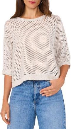 Vince Camuto Fishnet Pointelle Sweater in Silver Heather at Nordstrom Rack, Size Small