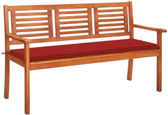 vidaXL Banco De Jard&iacute;n 3 Plazas Madera Maciza Eucalipto Y Coj&iacute;n 150 Cm Vidaxl