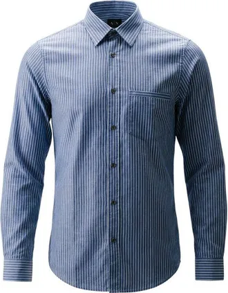 A|X Armani Exchange Striped Cotton Dress Shirt - Blue