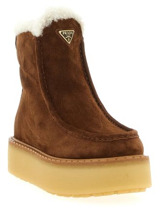 Prada Womens Brown Calfskin Ankle Boots
