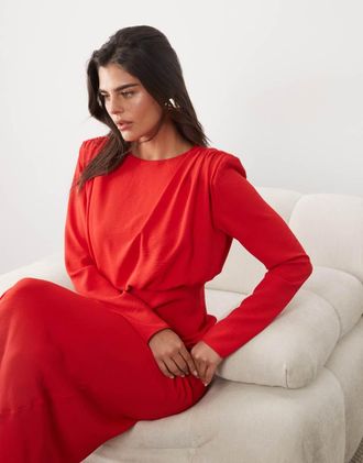 Asos modesty vestito maxi ad ali di pipistrello rosso