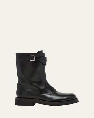 Alexander McQueen Mens Biker Leather Center-Zip Buckle Boots