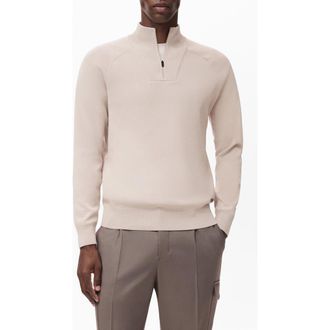 Mango Thermoregulated Quarter Zip Sweater in Ivory White at Nordstrom, Size Large