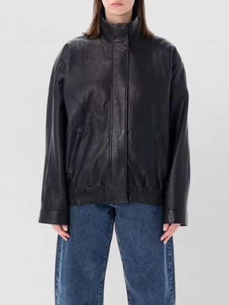 Acne Studios leather bomber jacket high collar hem