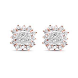 Diana M. Jewels 14kt rose gold 6cts lab grown Radiant Cut Diamond Halo Earrings