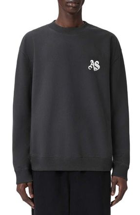 AllSaints Icon Oversize Cotton Crewneck Sweatshirt in Washed Black at Nordstrom, Size Large