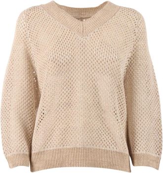 PESERICO V-hals Trui - Dames - V-hals truien - Beige - 2XL - Katoen - Truien & Vesten
