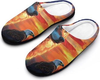 Generic Wolf Sunset U.S. Flag Mens House Slippers Memory Foam Washable Cotton Slip on Home Shoes