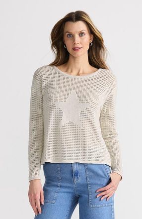 Lands End Cotton Viscose Mesh Jacquard Crew Neck Sweater in Oatmeal Snow Heather at Nordstrom, Size X-Small