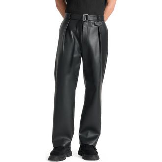 Mani&egrave;re De Voir Serge Relaxed Fit Leather Pleated Trousers in Black at Nordstrom, Size 34