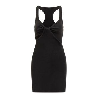 Courr&egrave;ges Jurk van geribbelde stof met gevlochten bandjes - Dames - Korte kleedjes - Zwart - M - Kleedjes