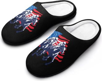 Generic USA Flag Horse Racing Equestrian Mens Slippers Comfortable And Non-slip Cotton Slipper Shoe for House