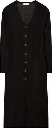 Tory Burch Zwarte Lange Cardigan met V-hals en Knopen - Dames - Vesten - Zwart - XS - Truien & Vesten