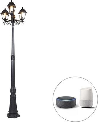 QAZQA Qazqa - Smart Lantern Black 3-Light IP44 incl. Wifi ST64 - Capital