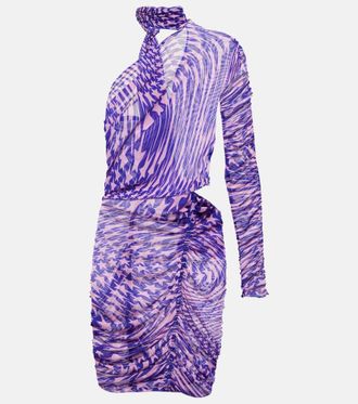 MUGLER Printed mesh cutout minidress