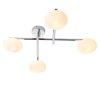 Loops Polished Chrome Semi Flush Bathroom Ceiling Light & Opal Glass Shade - Four Bulb in Clear